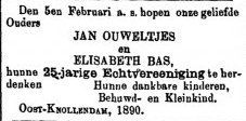 Jan Ouweltjes en Elizabet Bas 25 jaar getrouwd